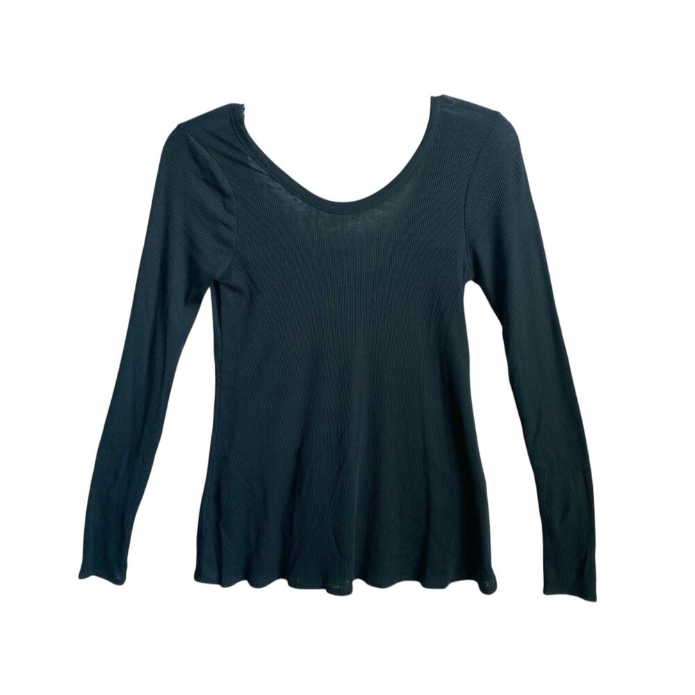 NWT Chaser Ribbed Low Back Scoop Neck Long Sleeve Tee‎ Green Women's Sz Small
